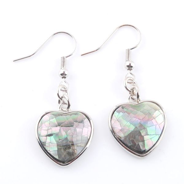 

natural love heart earrings with dangle fashion jewelry white pink healing shell abalone handmade jewelry women gift br328, Silver