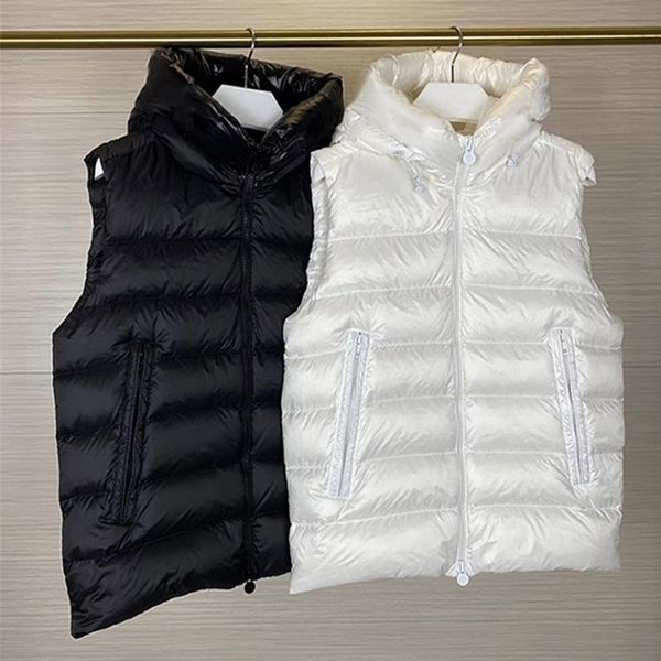 

mens down parkas trendy pu letter patchwork hooded sleeveless down jacket spring winter mens duck down vest brand feather waistcoat zn37 220, Black