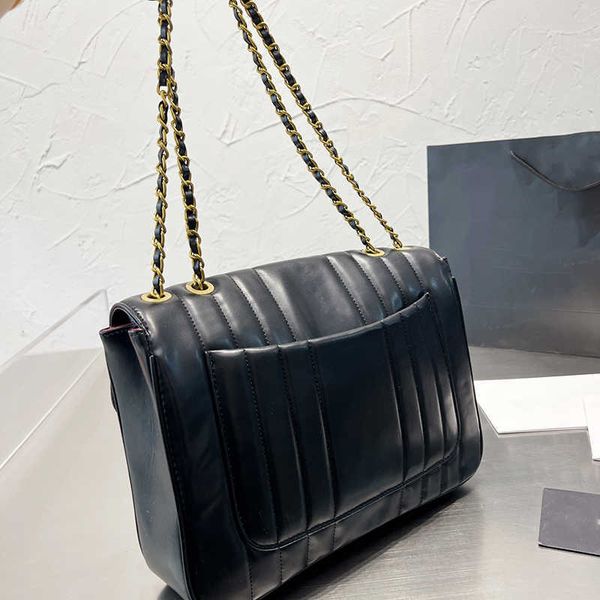 

designer bags handbags chain shoulder bag elegant stripes black messenger vintage luxury leather crossbody bags purse flip cover 220927