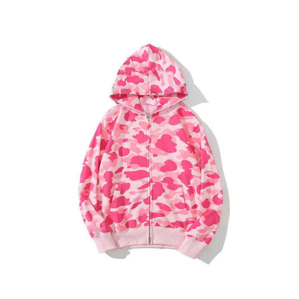 

long sleeve jacket bathing shark camouflage ape hoodie head camo full zip coat clothes men, Black