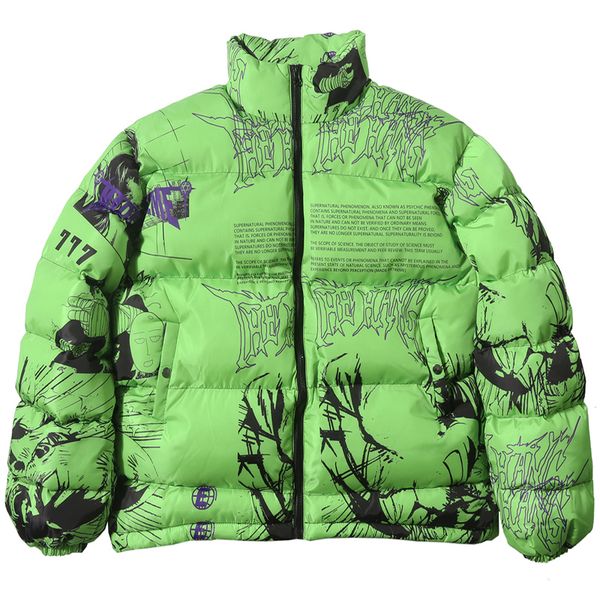 

men's down parkas green hip hop men parka coat trendy graffiti printing oversized baggy thicken puffer jacket male brand clothing 22092, Black