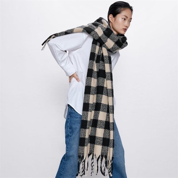 

scarves winter soft cashmere scarf women black white plaid scarves shawl wraps thicken warm basic blanket tassel pashmina stoles 220927, Blue;gray