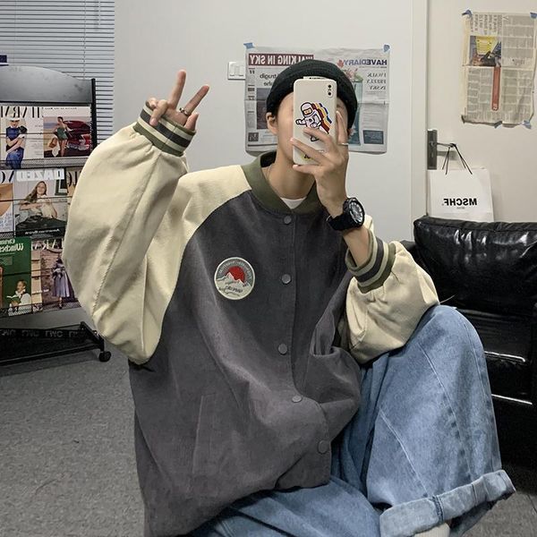 

men's jackets baseball uniform male personality contrast color stitching loose brand retro style wild casual jacket autumn trend korean, Black;brown