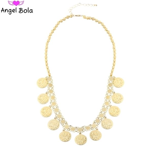 

pendant necklaces luxury 18k gold coin round necklace for women girls party cuban link chains choker jewelry wholesale 220924, Silver