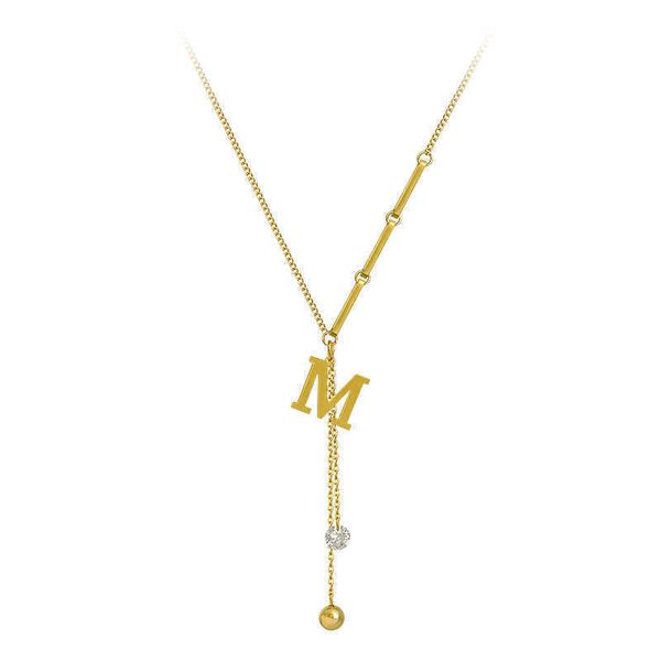 

M Letter Tassel Steel Color Necklace Daily Outfit Luxury Women's Neck Chain Party Sweater