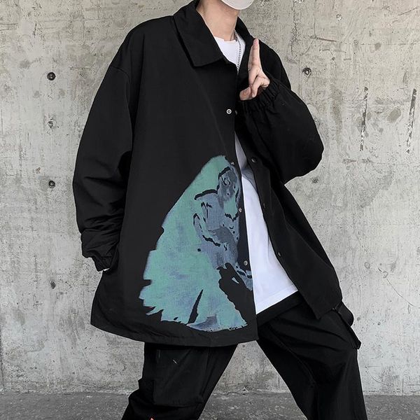 

men's jackets men's coat spring tide brand loose large size portrait european and american hiphop top, Black;brown
