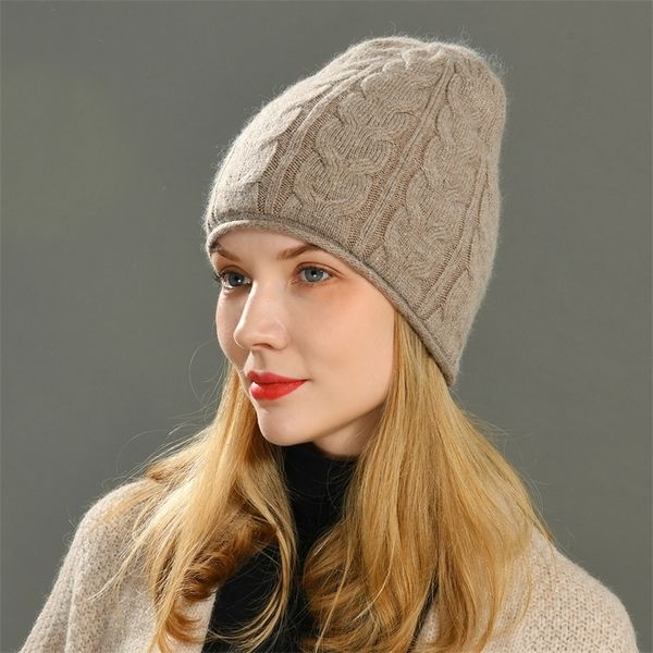 

beanieskull caps wide brim hats bucket hats autumn winter hat twist double layer women soft cashmere beanies warm wool knitted bonnet wholes, Blue;gray