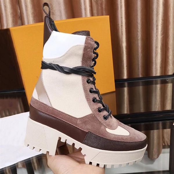 

women laureate platform desert boots triple black beige suede leather fashion booties womens ankle cowboy martin boot winter snow 2885