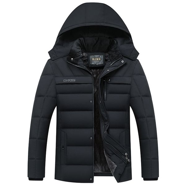 

men's down parkas fashion fleece hooded winter coat men thick warm mens jacket windproof gift for father husband parka 220927, Black