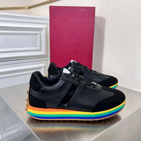 

sporty stylish men gancini sneaker shoes side stripe skateboard walking chunky rubber sole suede nylon leather super quality sports 38-45