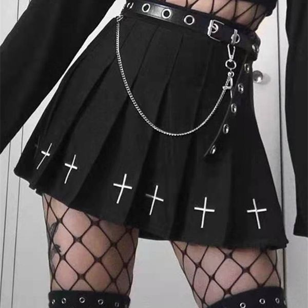 

skirts high waist mini black skirts gothic streetwear cross print pleated women skirts casual college lolita harajuku skirt 220924
