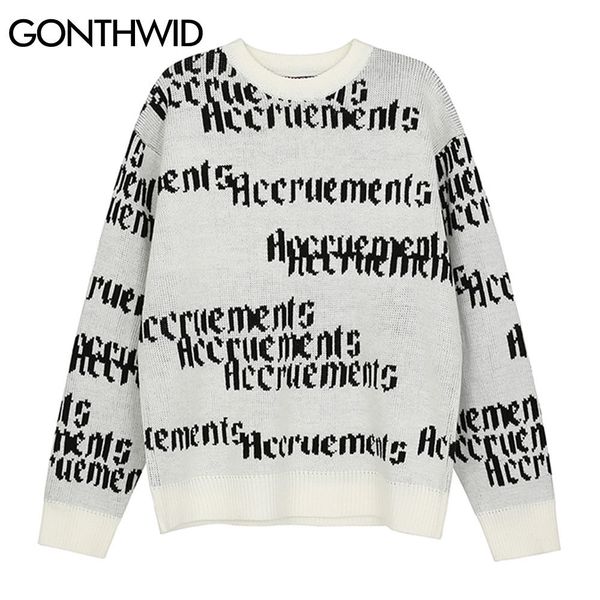 

men's sweaters gonthwid streetwear harajuku pullover knitted sweater fashion casual hip hop knitwear knit 220927, White;black