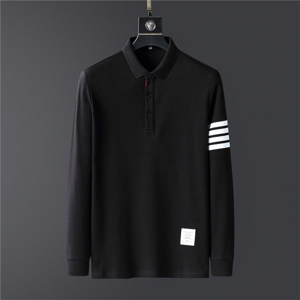 

men's polos brand autumn solid color polo shirt fashion casual polo shirt men's long sleeve embroidery pure cotton plus size 22092, White;black