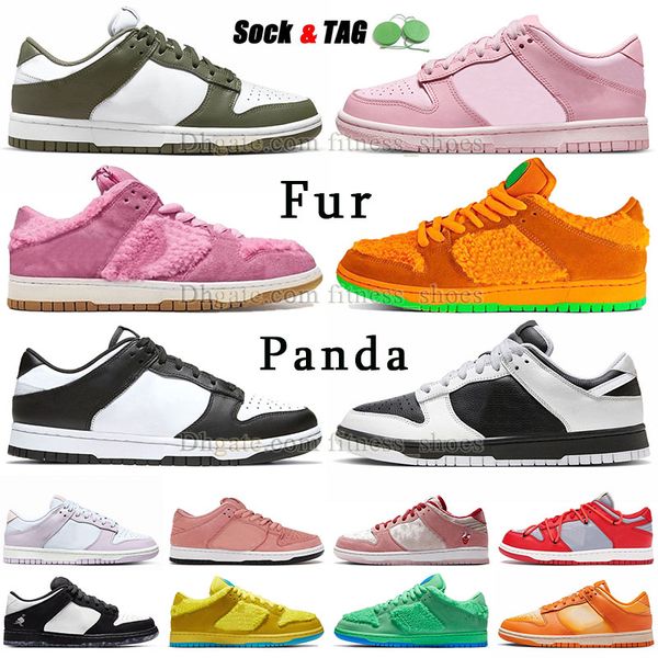 

fur dunkies platforms casual shoes booties ladies girl's triple pink strange love suede trainers mens womens reverse panda orange bear, Black