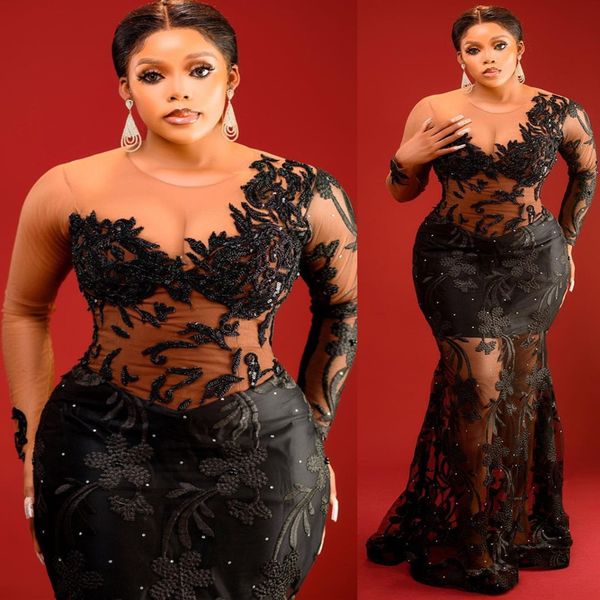 

2022 arabic aso ebi black mermaid prom dresses lace beaded vintage evening formal party second reception birthday engagement gowns dress zj5