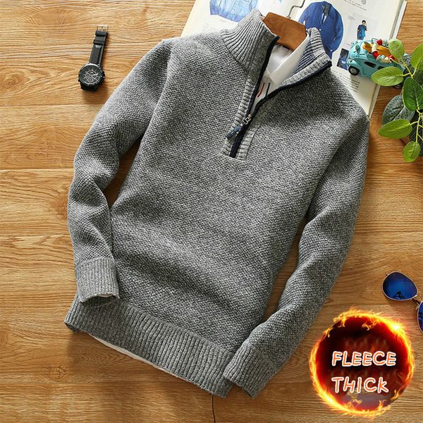 

men's sweaters winter fleece thicker sweater half zipper turtleneck warm pullover quality male slim knitted wool for spring 220927, White;black