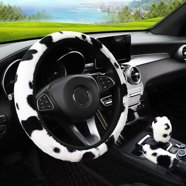 

new car steering wheel cover gearshift handbrake cover protector decoration warm super thick plush collar soft black pink women man
