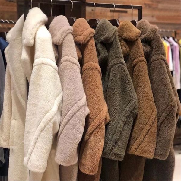 

womens fur faux teddy bear coat profile loose correct version long winter clothing chic alpaca wool coat women winter 220927, Black