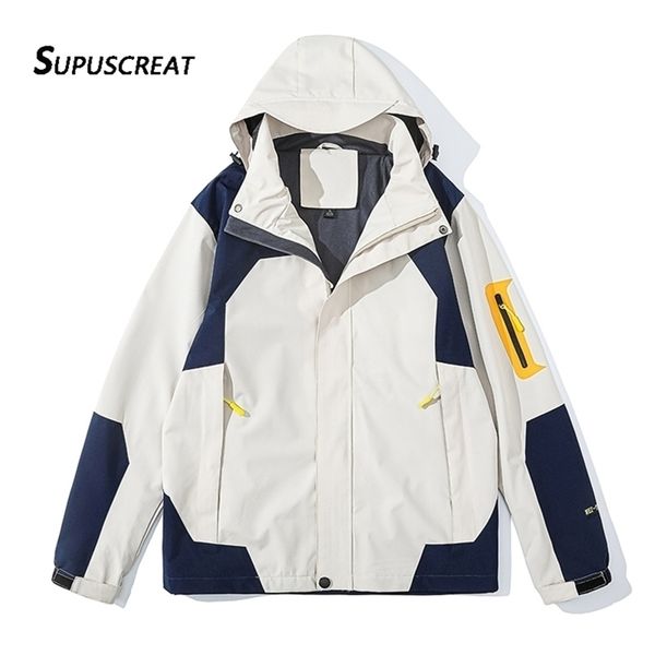 

mens jackets supuscreat spring autumn men and woman windbreaker waterproof windproof outwear male hooded soft shell jacket zipper bomber coa, Black;brown
