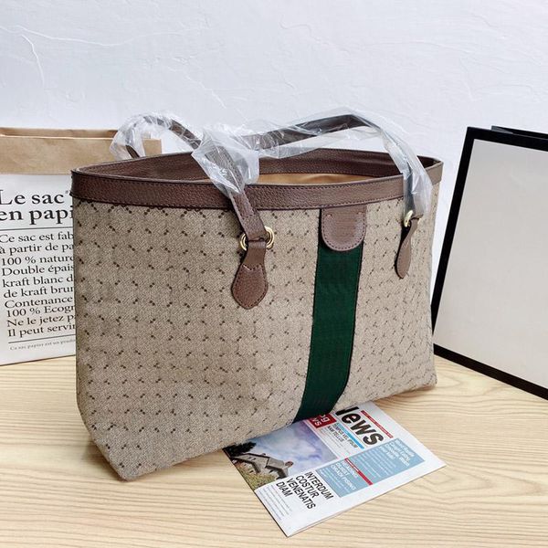 

39cm shopping bag lady tote large capacity handbag canvas shoulder bags classic letter genuine leather patchwork interior wallets fashion 20