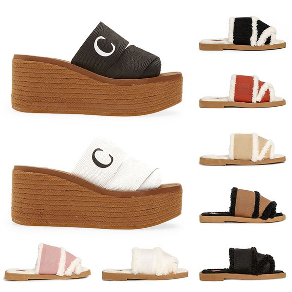 

luxury women ladies slippers black white flat rubber straw canvas sandals loafers mules fashion designer slides shoes platform casual sneake