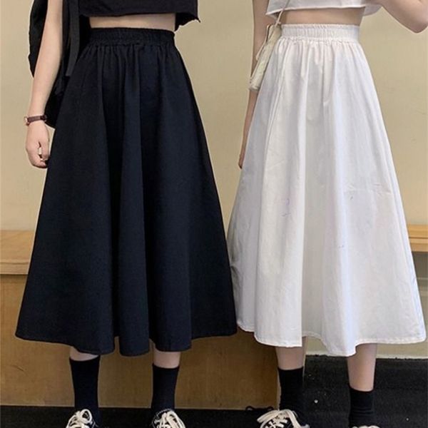 

skirts skirts women simple solid leisure loose 2xl long skirt korean style elasticweight aline student streetwear trendy bf 220924, Black