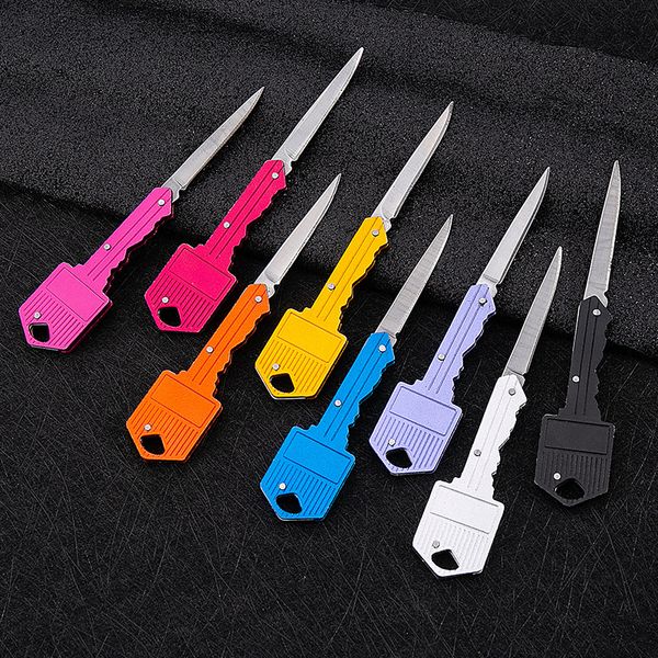 

stainless folding knife keychains mini pocket knives outdoor camping hunting tactical combat knifes survival tool 8 colors backpack pendant, Silver