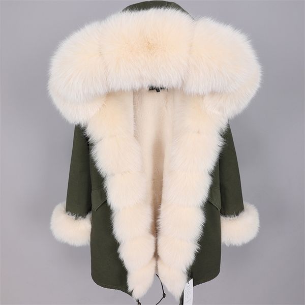 

women s fur faux maomaokong winter women s coat real fur collar long beige parka outdoor manteau femme 220926, Black