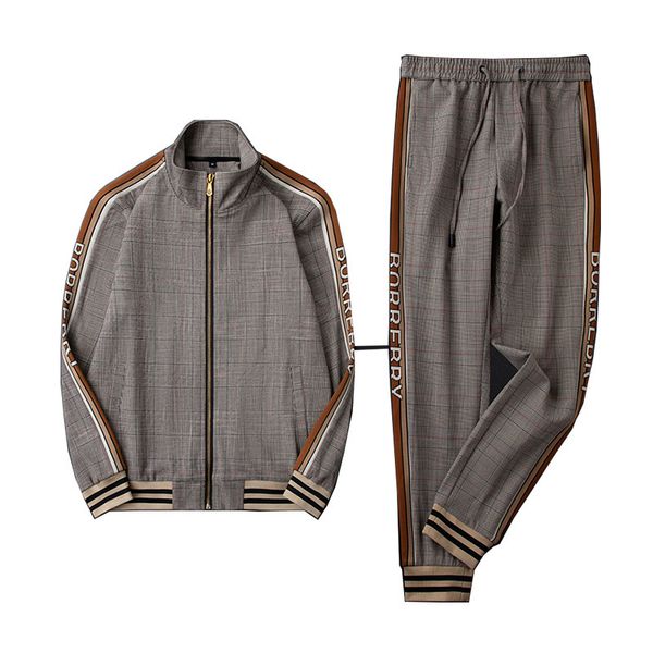 

men s tracksuits khaki autumn and winter men s sports suit trendy plaid stand collar jacket trousers casual 220926, Gray