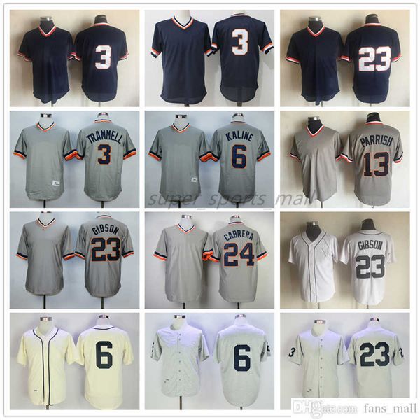 

mitchell and ness baseball jersey vintage 23 kirk gibson 3 alan trammell 6 al kaline beige 13 lance parrish 24 miguel cabrera jerseys 1970, Blue;black