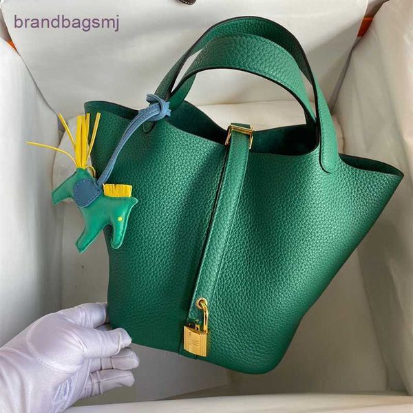 

bags herme high order manual wax line h home basket tc leather leisure high-end portable color matching bucket bag women's