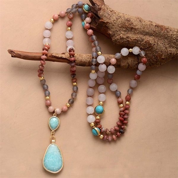 

pendant necklaces frosted natural stones geometric charm women turquoises ite ethnic jewelry wholesale 220924, Silver