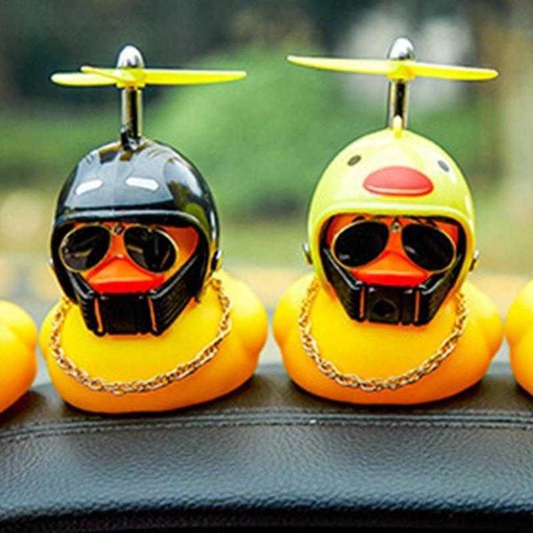 

new little yellow duck with helmet propeller rubber windbreaker duck squeeze sound internal car decoration ornaments accessorie
