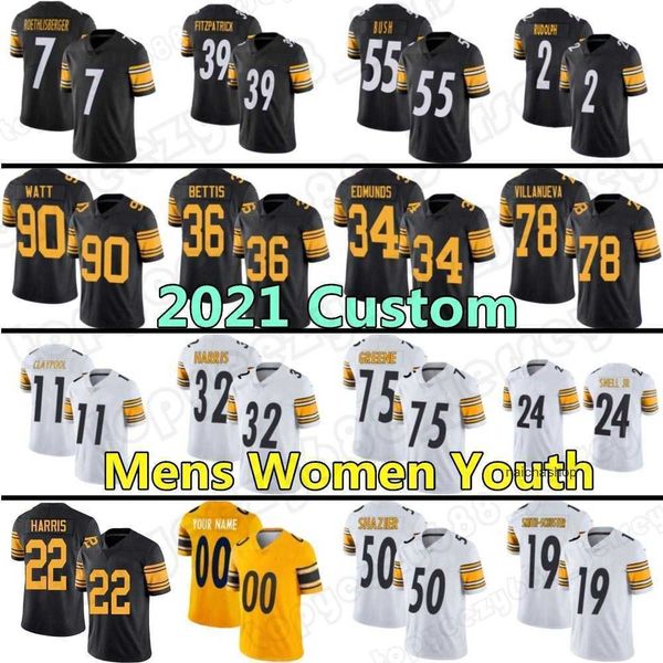 

jersey custom 22 najee harris 11 chase claypool 90 t.j. watt football 19 juju smith-schuster ben roethlisberger mink''nfl'&#0, Black;red