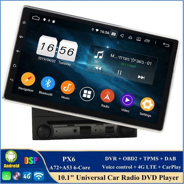 

dsp px6 android 10 universal car dvd player 2 din 10.1" stereo radio video multimedia gps navigation bluetooth 5.0 wifi carplay & andro