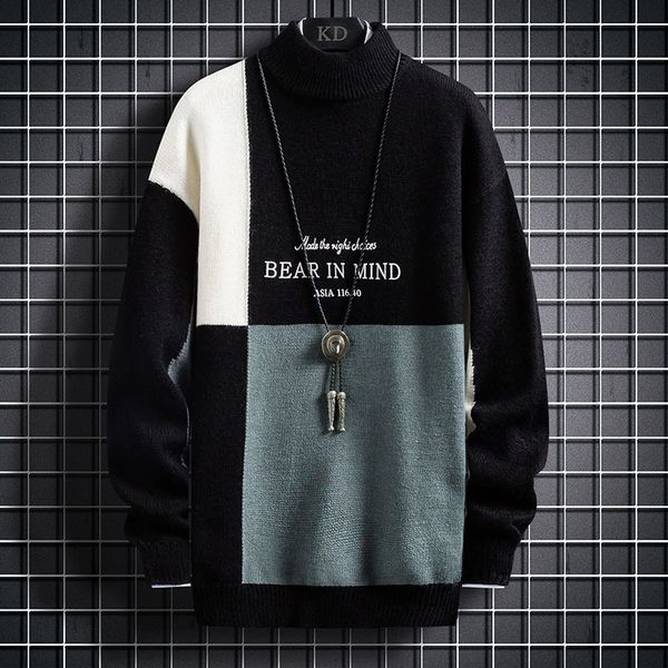 

men's sweaters christmas sweater men clothes winter thick warm mens patchwork fashion turtleneck male pullovers pull homme 220927, White;black