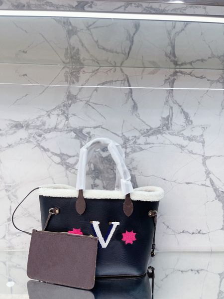 

tz 2 pieces teddy series mummy bags winter lamb wool shopping bag hardware logo luxury tote bag large capacity shoulder bags lady handbag to