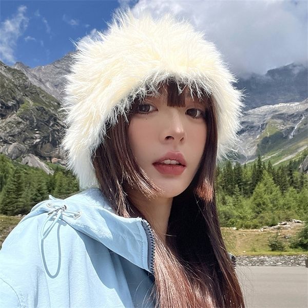 

beanieskull caps wide brim hats bucket hats winter thick furry winter hat fluffy russian rabbit fur women girl fur headband hat winter outdo, Blue;gray