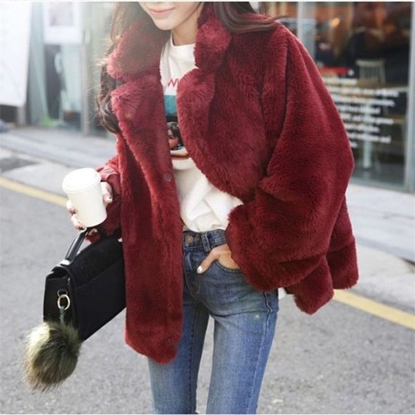 

womens wool blends fur faux fur coat for women jacket female artificial sheepskin coats fluffy rabbit fashion faux fur coat jacket 220926, Black