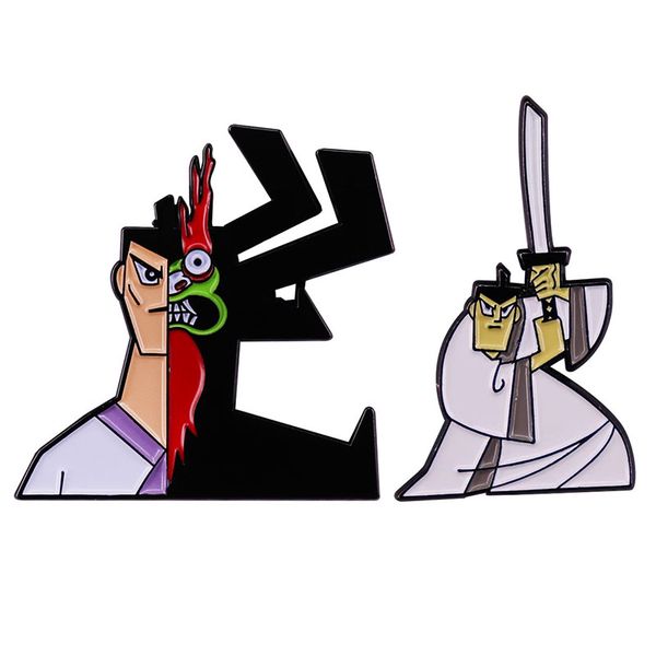 

other fashion accessories samurai jack enamel pins collect 90s ninja white clothes warrior metal cartoon brooch backpack hat bag collar lape, Silver