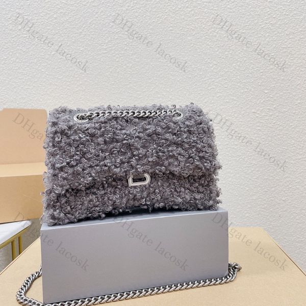 

hourglass handbags lamb wool design purses womens fur shoulder bags gold silver chain letter crossbody cool autumn winter clutch bag