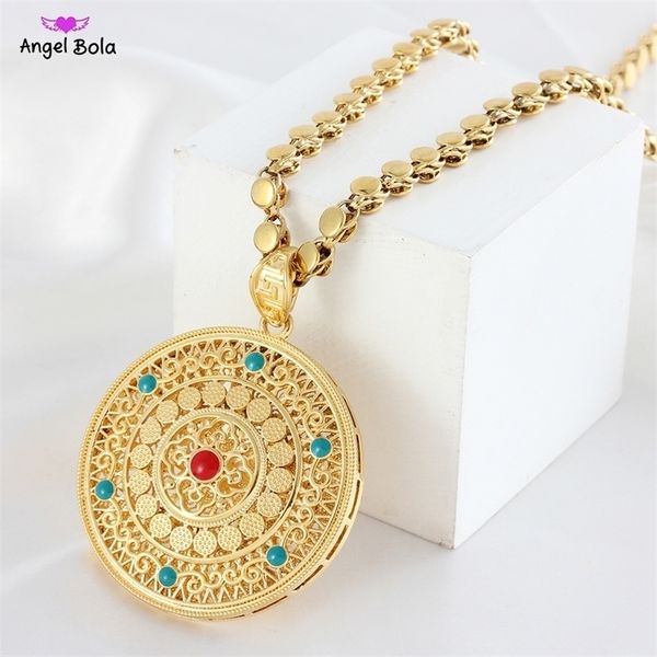 

pendant necklaces arab women round beautifully carved gold muslim islamic jewelry wedding banquet accessories female 220924, Silver