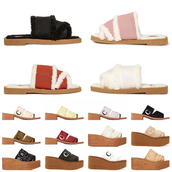 

women ladies fur canvas designer slippers platform straw rubber mules sandals black pink red white loafers vintage flat casual slides sneake