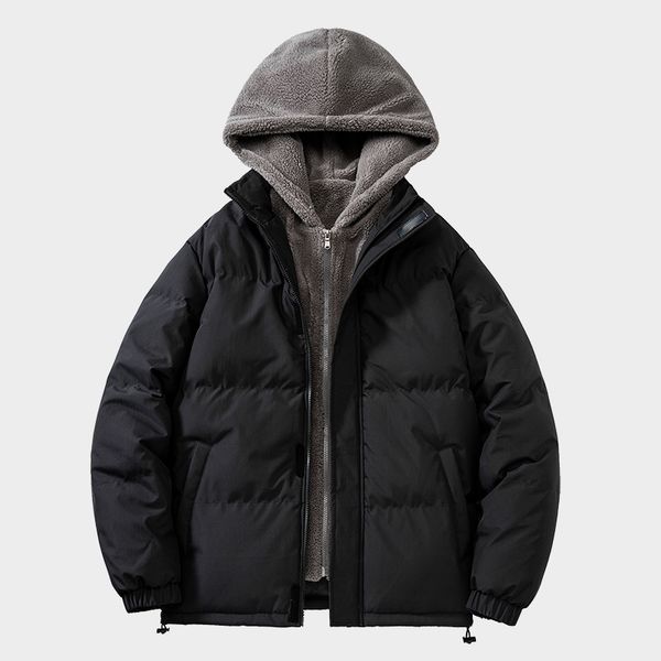 

men's down parkas aulemen winter jacket men thicken warm coat hooded jackets solid color parka coats fashion plus size streetwear 22092, Black
