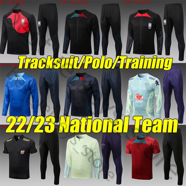 

2022 portuguese soccer sets tracksuits brasil south world cup korea 22/23 englans sancho paqueta coutinho joao felix fernandes survetement r, Black