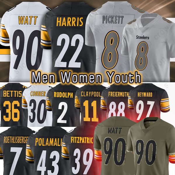 

8 kenny pickett pittsburghs steeleres steelers''nfl''22 najee harris football jerseys cameron heyward t.j. watt pat frei, Black;red
