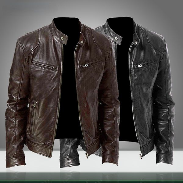 

new men leather jacket autumn winter warm fleece mens casual pu motorcycle jackets slim windbreaker outwear coats clothing, Black
