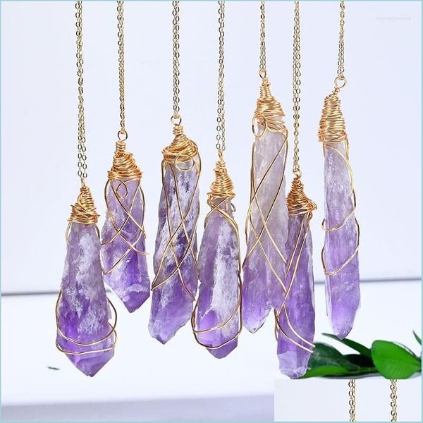 

chains chains gold copper wire wrapped natural stones amethyst jewelry pendants women is necklace healing energy gemstone jewelshops dhrpw, Silver