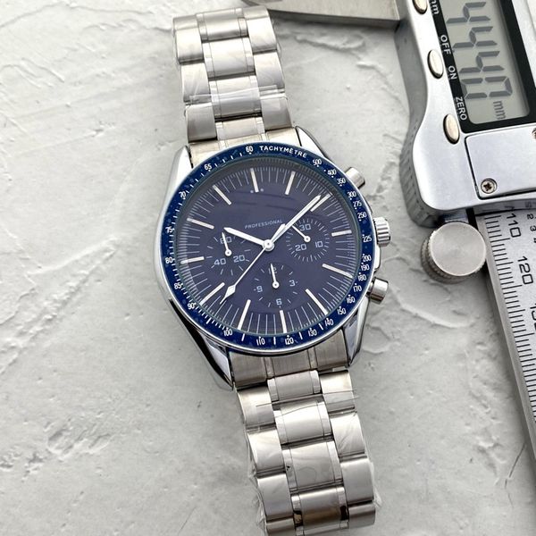 

men watch stainless steel six stitches 42mm luxury brand all dial work quartz watches om fashion chronograph clock steel strap type 1, Slivery;brown