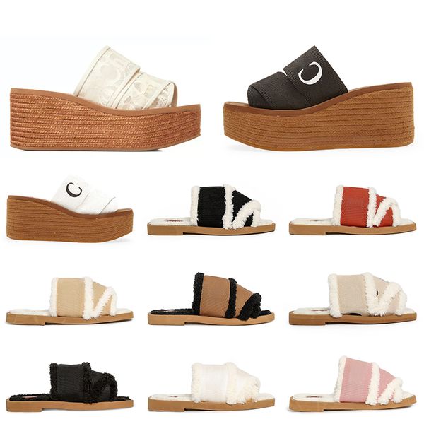 

straw rubber platform slippers canvas mules loafers women ladies designer slides shoes white black navy pink red ch flats loe indoor outdoor